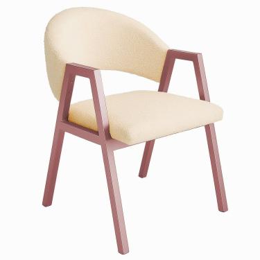 Imagem de Cadeira De Jantar Antonella Veludo Estilo Poltrona Com Pés Rosê - 7 Decor Bege