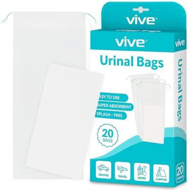 Imagem de Vive Sacos de urinol descartáveis (20 contagens) - Bexiga de incontinência para homens - Almofada de manga de drenagem de coleção de urina portátil - Forro de grau médico para viagens, camas, acampamento - João de alívio de plástico