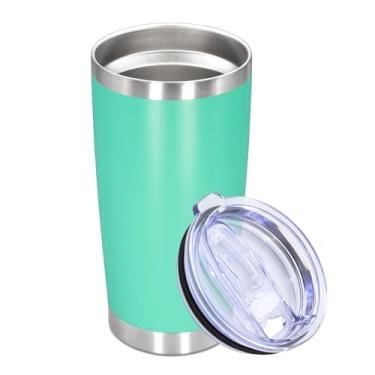 Imagem de Copo de aço inoxidável de 590 ml com tampa Caneca de viagem de parede dupla isolada a vácuo, durável, revestida em pó, caneca para bebidas quentes e frias, azul claro, 1 pacote