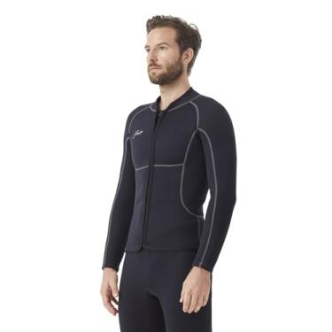 Imagem de Hevto Roupa de mergulho masculina de neoprene de 2 mm, jaqueta com bolso, manga comprida, surfe, caiaque, SUP, jet ski, roupa molhada para esportes aquáticos (tops longos, GG)