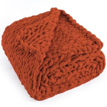 Imagem de LONG CREATE Cobertor de malha grossa 152 cm x 203 cm, 100% feito à mão com fio de chenille macio, cobertores de malha de 2 kg de espessura, mantas de crochê de nó de corda grande para sofá, cama,