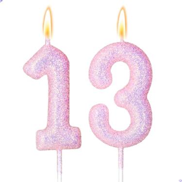 Imagem de 13 velas decorações de aniversário de 11 anos para meninas, rosa 13 velas para bolo de aniversário, 13 enfeites de bolo para meninas de 13 anos, decorações de festa de aniversário, lembrancinhas de