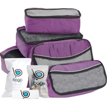 Imagem de bago 8 unidades de organizadores para malas – 5 organizadores de viagem com 3 bolsas ZipLock – Bolsas organizadoras de bagagem para obter o máximo de armazenamento, economizar tempo e esforço para embalar – Boa viagem (roxo)