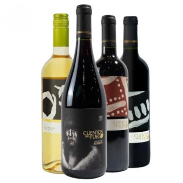 Imagem de Kit 4 Vinhos Chilenos Pinot Noir Reserva Carmenere Cabernet e Branco Suave Cuentos del Fuego