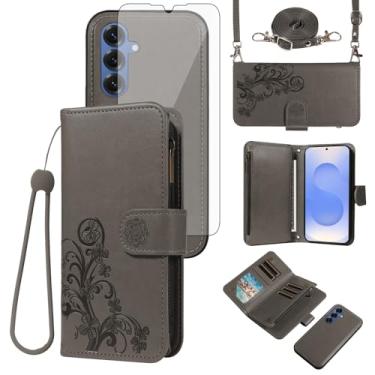 Imagem de Asuwish Capa de celular para Samsung Galaxy S25 Plus S25+ 5G Carteira com zíper destacável com protetor de tela de vidro temperado, compartimento para cartão de flores S25Plus 25S + S 25 25+ SM-S936U