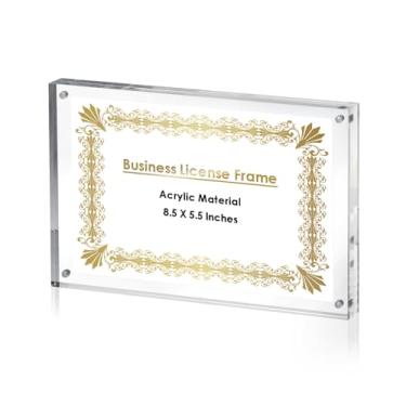 Imagem de JUXYES Moldura de acrílico transparente para licença comercial de 21 x 13 cm, moldura magnética de acrílico para sanduíche, moldura sem moldura, moldura magnética de mesa para certificado de licença