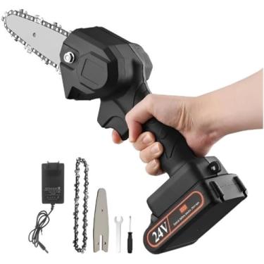 Imagem de Mini Moto Serra Elétrica A Bateria Lítio 24v Bivolt Portátil Recarregável Poda-galho Corta Tudo Preto bivolt bateria 24v 600w alta potência e eficiência