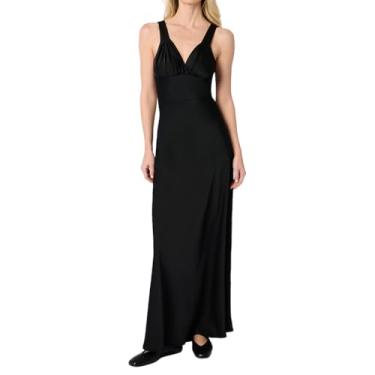 Imagem de WEWOREWHAT Vestido longo feminino franzido, Preto, 38