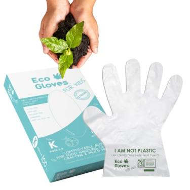 Imagem de Eco Gloves Luvas Compostáveis Tamanho Juvenil Para Crianças - Premium, Duráveis, 100% Vegetais, Com Certificação Bpi, Seguras Alimentos, Sem Látex, Descartáveis Multiuso Bpa (100 Luvas/Caixa)
