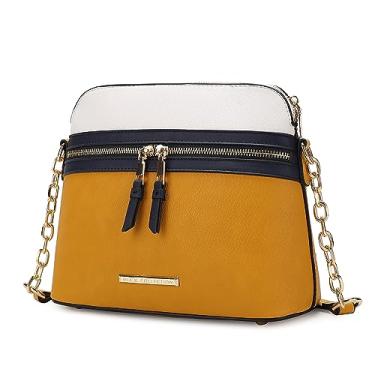 Imagem de MKF Collection Bolsa tiracolo feminina, bolsa carteiro de couro vegano com vários bolsos, bolsa de ombro da Mia K, Karelyn Mostarda azul marinho