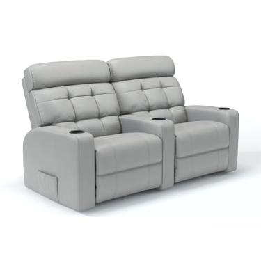 Imagem de Sofá 2 Lugares Reclinável Elétrico Massagem em Couro Bovino Linha Cinema Damie (Cinza Griggio)