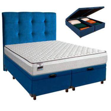 Imagem de Cama + Bau Blindado e Colchão Molas Ensacadas Queen - Hanover Inducol 