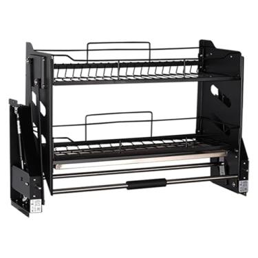 Imagem de Organizador de prateleira de parede para armário de cozinha, escorredor de pratos de especiarias, cesta de elevação de aço inoxidável para armazenamento (preto, (L XDXA) 71 x 28 x 52 cm)
