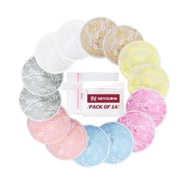 Imagem de Almofadas de amamentação reutilizáveis, pacote com 14 almofadas laváveis, macias e super absorventes para amamentação, almofadas de mamilo para itens essenciais pós-parto, bolsa impermeável + bolsa de