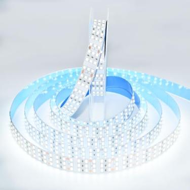 Imagem de HAASHADA Fita de LED de fileira tripla, luz do dia branca 6500K superbrilhante regulável CC 12 V 16,4 pés/5 m SMD 2835 1800 LEDs fita fita de fita para decoração de iluminação de sala de casa