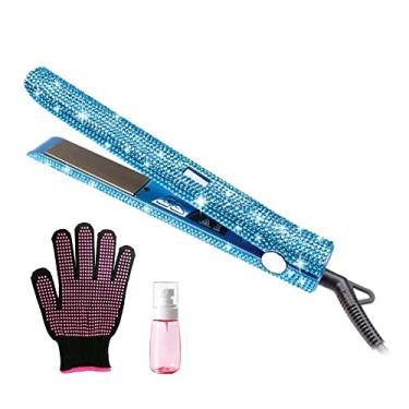 Imagem de Alisador de cabelo com lindo diamante de cristal brilhante de strass, alisador e modelador de cabelo 2 em 1, desligamento automático de 60 minutos, visor de temperatura LCD, faixa de 49 °C a 243 °C