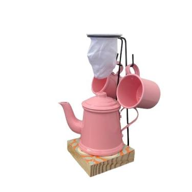 Imagem de Coador De Café Individual Com Pote, Kit Café Gourmet Para 1 Pessoa Inclui Bule Coador E 2 Canecas De 90ml, Presente Para Amantes De Café, FáCil De Usar (Rosa)