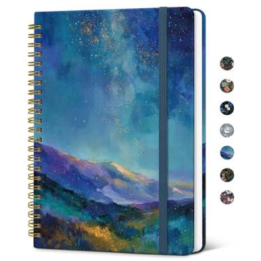 Imagem de Caderno de diário espiral forrado para mulheres, caderno de capa dura pautado universitário A5 para trabalho e anotações, lindo diário para escrever, 140 páginas, Starlit Peaks