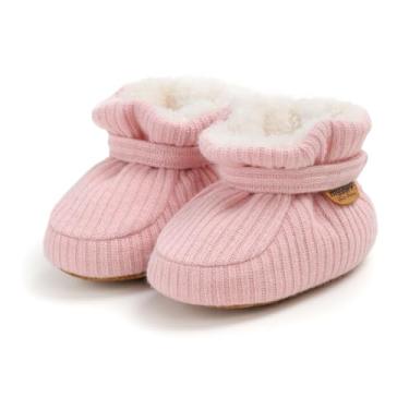 Imagem de Bellocasa Pantufas de lã aconchegantes para bebês, meninos, meninas, antiderrapantes, macias, para bebês, primeiros andadores, recém-nascidos, presente de chá de aniversário, M2081/Rosa, 12-18 Months