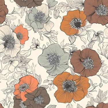 Imagem de Papel de parede floral vintage – Papel de parede moderno e vintage, vinil autoadesivo com flores desenhadas à mão para decoração boho ou fazenda, 45 cm x 599 cm