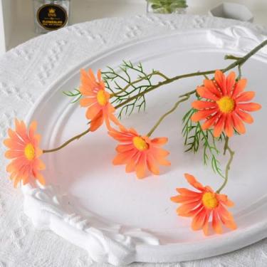 Imagem de Buquê de flores artificiais de crisântemo selvagem, pequena margarida artificial, planta verde, flor de seda, decoração de casamento, decoração de casa (5)