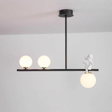 Imagem de Lustre de vidro linear moderno dourado, lustre fosco, bola branca, vidro leitoso, pendente, luz pendente, anjo, fazenda, teto, lustre, luz para cozinha, ilha, sala de jantar, sala de estar,
