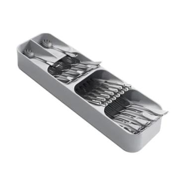 Imagem de Organizador de Talheres para Gaveta 39,5x11,2x5,5 cm 4 Compartimentos Divisórias Bandeja Organizador de gaveta Porta Talheres Plástico Separador Garfo Faca Colher