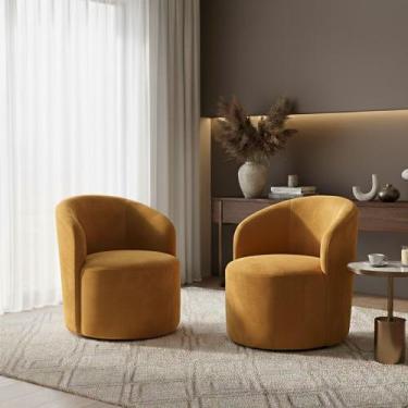 Imagem de Kit 02 Poltronas Curva Orgânica Nature Gaia Veludo Mostarda - Montanar