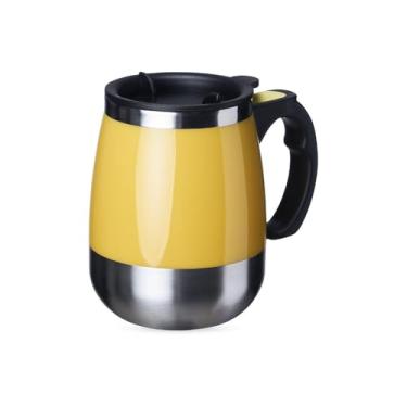 Imagem de Caneca Inox com Misturador copo xícara 350 ml com alça tampa misturar bebida(Amarelo)