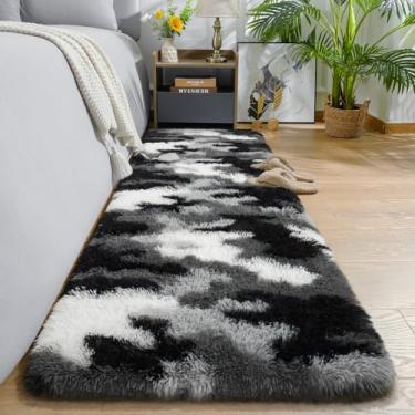 Imagem de AROGAN Tapete de corredor lavável 5 x 15 cm para corredor, tapetes longos com espuma viscoelástica macia para quarto, tapete antiderrapante, cabeceira, entrada para casa, camuflagem preto e branco