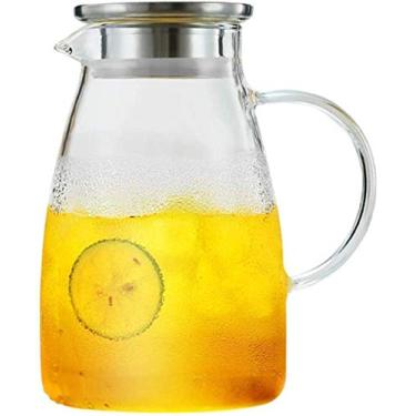 Imagem de Xícara de chá, jarra de água de 1,6 L/litro, jarra de vidro de borossilicato com tampa, jarra de água para chá gelado e bebidas de suco, 100% livre de BPA (panela única sem xícara), resistente ao