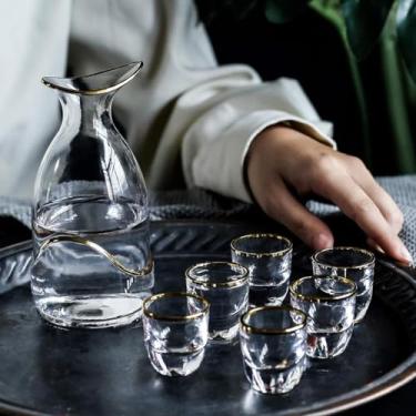 Imagem de JOEUQK Conjunto de copos de saquê, jarra de saquê japonês, 300 ml e conjunto de 6 copos de saquê com pacote de presente