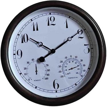 Imagem de CUTPOIY Relógio de parede, relógio de parede retrô silencioso sem tique-taque de 30,5 cm com combinação de termômetro e higrômetro, relógios de parede decorativos operados por bateria para cozinha