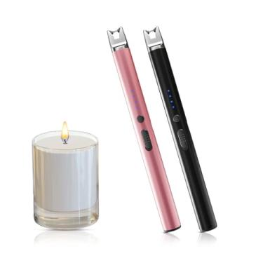 Imagem de TIKETT Pacote com 2 Isqueiros de vela de arco de plasma USB tipo C elétrico, à prova de vento, sem chamas, com trava de segurança para vela, churrasco, churrasqueira, acampamento, fogões a gás – preto