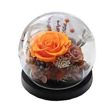 Imagem de WYUYIWH Flor artificial flor eterna pequena caixa de presente preservada rosa real aniversário melhor amiga namorada decoração ornamentos de presente fino (laranja)
