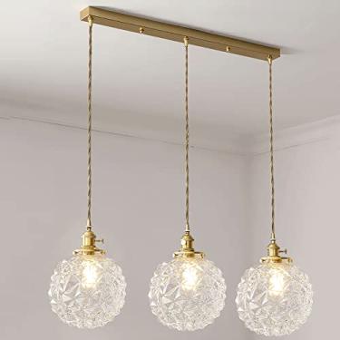 Imagem de YQSLQZZ Luminária pendente de 3 luzes para sala de jantar, luzes de teto suspensas acima da mesa de jantar com lustre de ilha de cozinha, base E27, altura ajustável