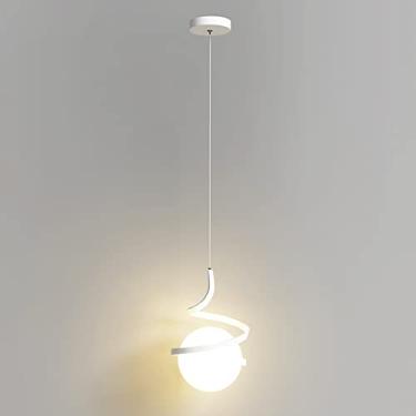 Imagem de YQSLQZZ Lustre Globo Moderno, Globo Branco Sombra de Vidro Espiral Globo Pendente, Luminária de Suspensão de Altura Ajustável para Quarto Sala de Estar Hall Way