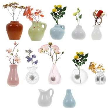 Imagem de 12 mini ímãs fofos de vaso de cerâmica para geladeira, mini vaso 3D de cerâmica, ímãs de plantas pequenas, vaso 3D para decoração de geladeira, armário, cozinha, escritório