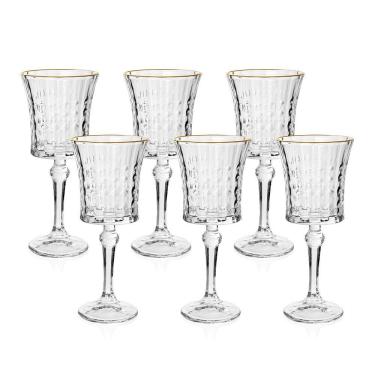 Imagem de Jogo De Taças Copa E Cia 6 Peças Vitreo Com Filete Dourado 18 X 8 Cm