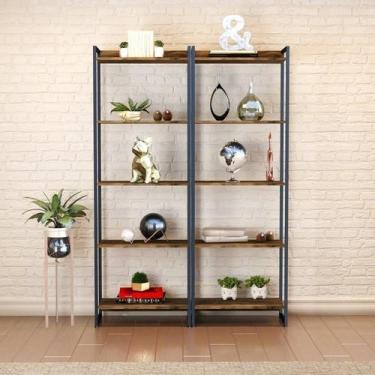 Imagem de Kit 2 Estantes para Livros Altas Industrial Aço 5 Prateleiras 187cmx60
