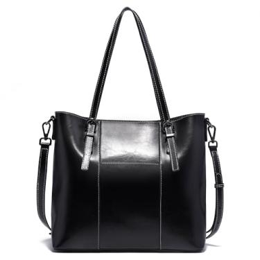 Imagem de Bolsa feminina de couro legítimo, bolsa grande para trabalho com vários compartimentos, bolsa transversal, Preto