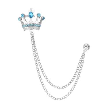 Imagem de Broche de coroa masculino broche de lapela de strass para homens com borla de metal corrente de colarinho alfinetes de terno broche coroa broche de lapela para homens terno de formatura chapéu