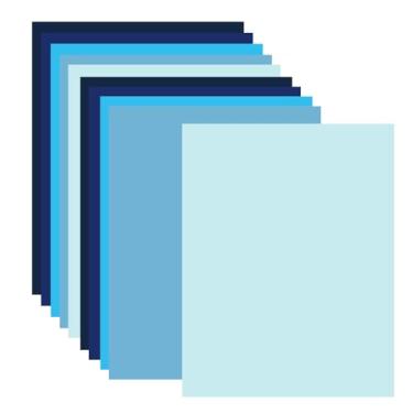 Imagem de Bazyrock 30 folhas de cartolina azul 21 x 28 cm, 5 cores sortidas de papel cartão colorido azul 40,8 kg/250 g/m², perfeito para decoração festiva, cartões comemorativos, artes e artesanato