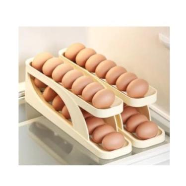 Imagem de Kit 2 Peças Organizador de Ovos Premium, Plástico, Sistema de Rolagem Automática, 2 Camadas, 36x11x8,5 cm, 15 Ovos