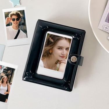 Imagem de Mini álbum de recortes de 7,6 cm com fecho de botão – Álbum de exibição para pequeno armazenamento de fotos/cartões, álbum de recortes de memória DIY para casamento, aniversário, família, preto