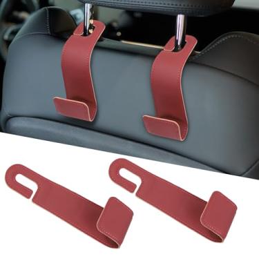 Imagem de Hovom 2 ganchos de encosto de cabeça para assento de carro, gancho de couro para carros, gancho de suporte para bolsa de compras, bolsa de mão, guarda-chuva, organizador de armazenamento de assento de