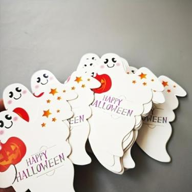 Imagem de 50 peças de cartões de pirulito de abóbora fantasma de Halloween, cartões de pirulito de embrulho de presente (50 peças)