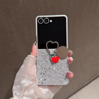 Imagem de Capa para Galaxy Z Flip5, capa prateada com glitter e suporte de anel de amor, fofa (para Galaxy Z Flip5/estilo)