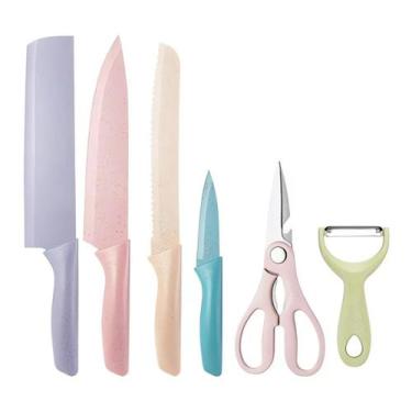 Imagem de Jogo De Facas Premium 6 Peças Aço Inox Cabos Coloridos - Carisma