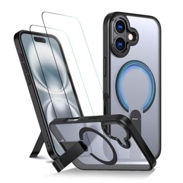 Imagem de Capa para iPhone 17 Capinha - Compatível com MagSafe, com protetor de ecrã temperado de 2 peças, estojo ultrafino resistente a choques e quedas com suporte ajustável - Preto